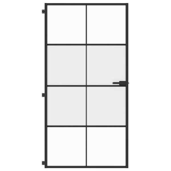vidaXL Slim Black Indoor Door 102.5x201.5 cm Tempered Glass & Aluminum