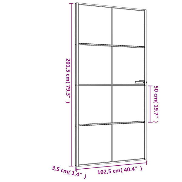 vidaXL Slim Black Indoor Door 102.5x201.5 cm Tempered Glass & Aluminum