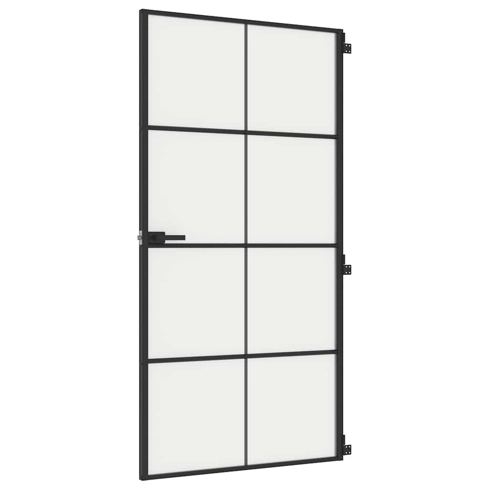 vidaXL Slim Black Indoor Door 102.5x201.5 cm Tempered Glass & Aluminum