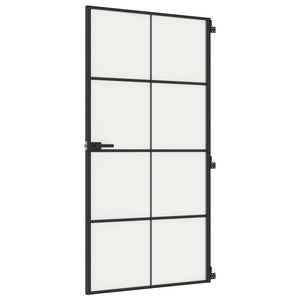 vidaXL Slim Black Indoor Door 102.5x201.5 cm Tempered Glass & Aluminum