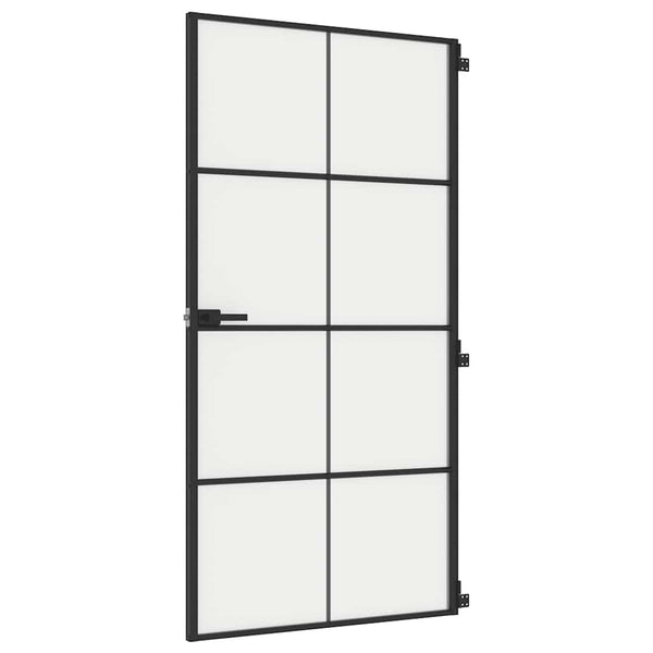 vidaXL Slim Black Indoor Door 102.5x201.5 cm Tempered Glass & Aluminum