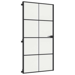 vidaXL Slim Black Indoor Door 102.5x201.5 cm Tempered Glass & Aluminum