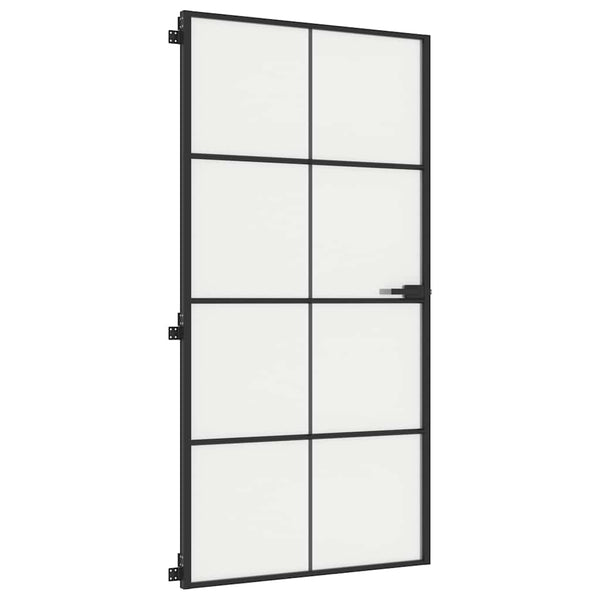 vidaXL Slim Black Indoor Door 102.5x201.5 cm Tempered Glass & Aluminum