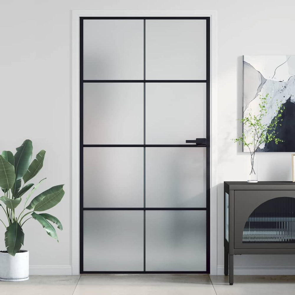vidaXL Slim Black Indoor Door 102.5x201.5 cm Tempered Glass & Aluminum