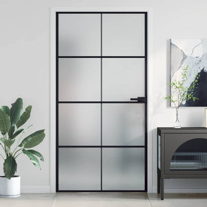 vidaXL Slim Black Indoor Door 102.5x201.5 cm Tempered Glass & Aluminum