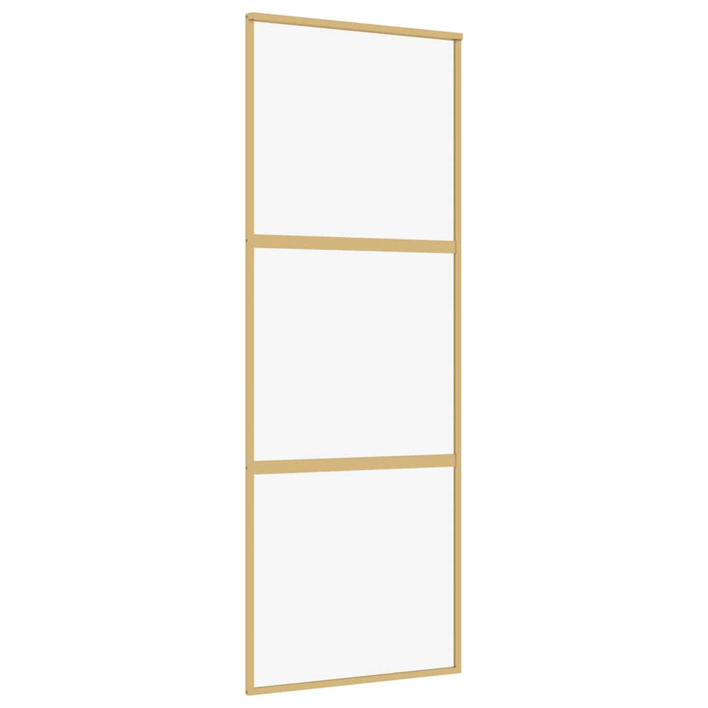 vidaXL Sliding Door Golden 76x205 cm Tempered Clear Glass and Aluminum