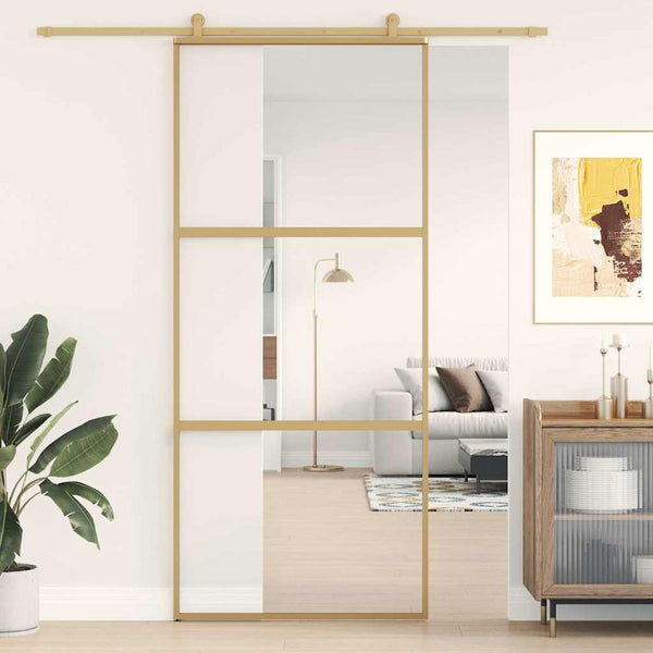 vidaXL Sliding Door Golden 90x205 cm ESG Clear Glass and Aluminium