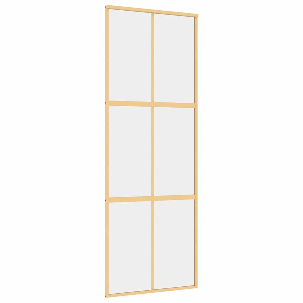 vidaXL Sliding Door Golden 76x205 cm Tempered Clear Glass and Aluminum