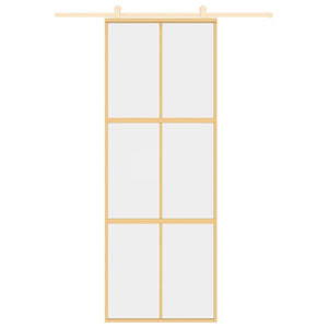 vidaXL Sliding Door Golden 76x205 cm Tempered Clear Glass and Aluminum