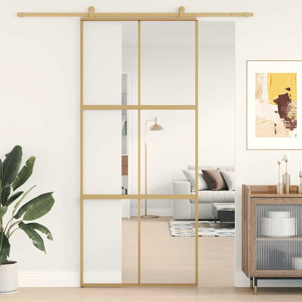 vidaXL Sliding Door Golden 90x205 cm ESG Clear Glass and Aluminium