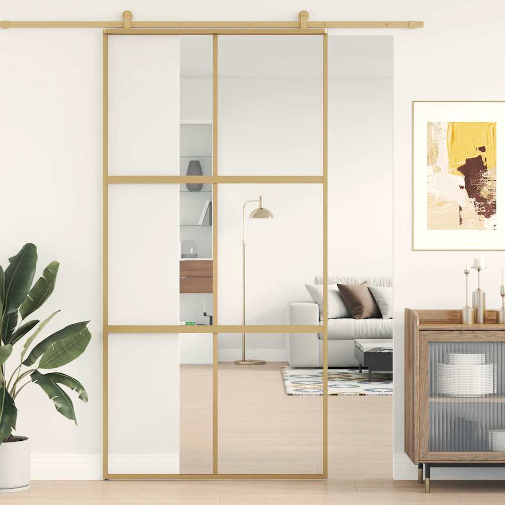 vidaXL Sliding Door Golden 102.5x205 cm ESG Clear Glass and Aluminum