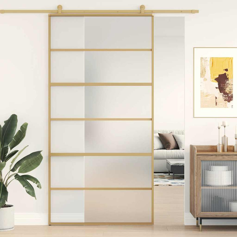 vidaXL Sliding Door Golden 102.5x205 cm Matte ESG Glass and Aluminum