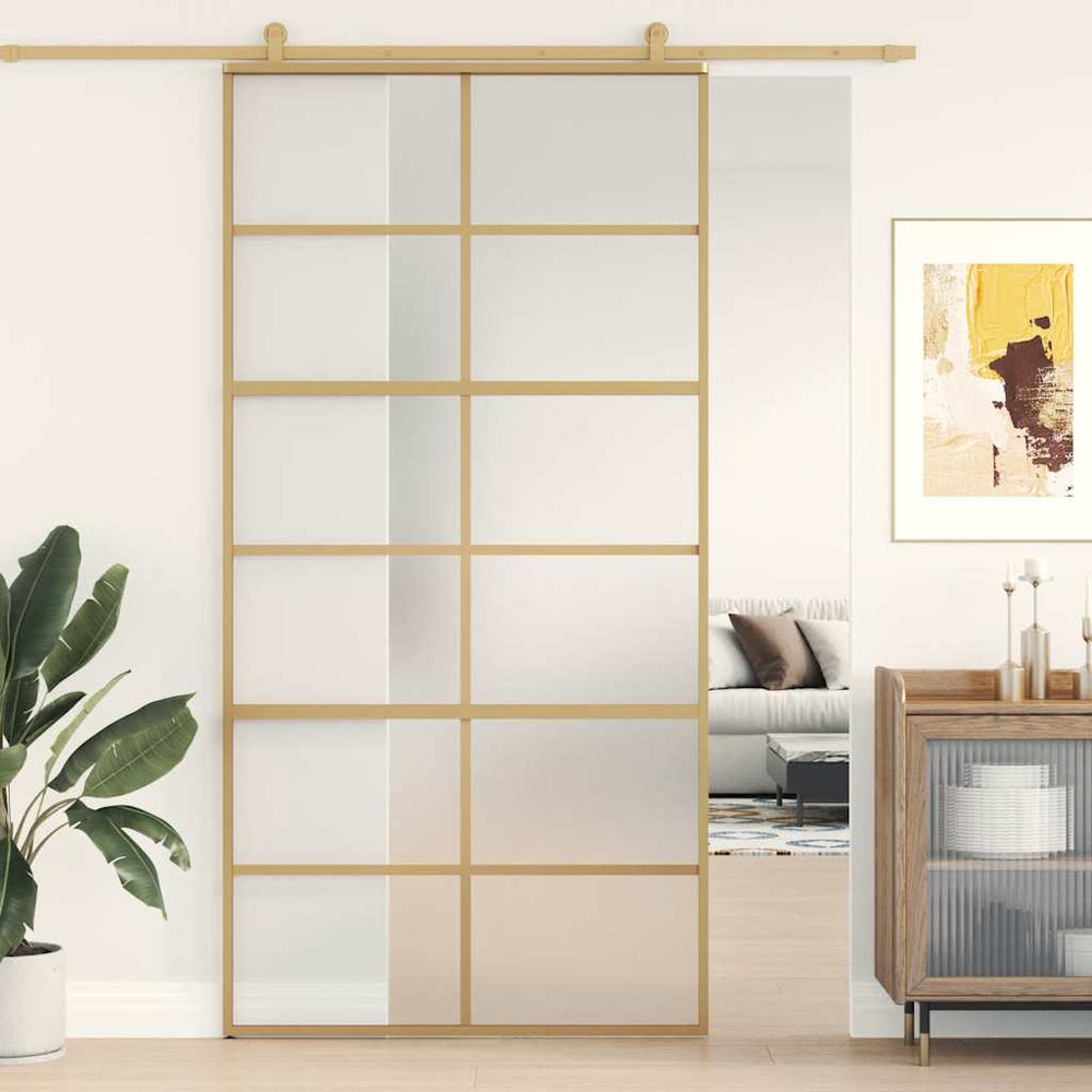 vidaXL Sliding Door Golden 102.5x205 cm Matte ESG Glass and Aluminum