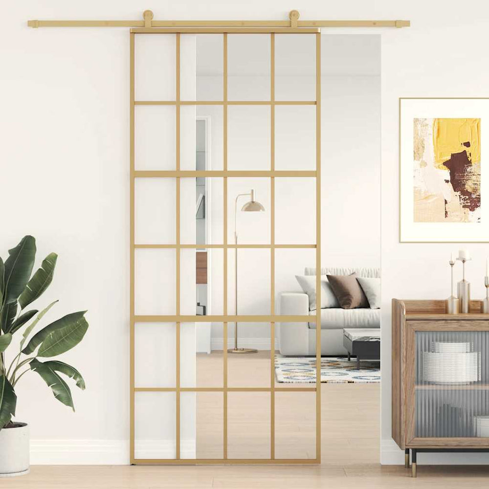 vidaXL Sliding Door Golden 90x205 cm ESG Clear Glass and Aluminium