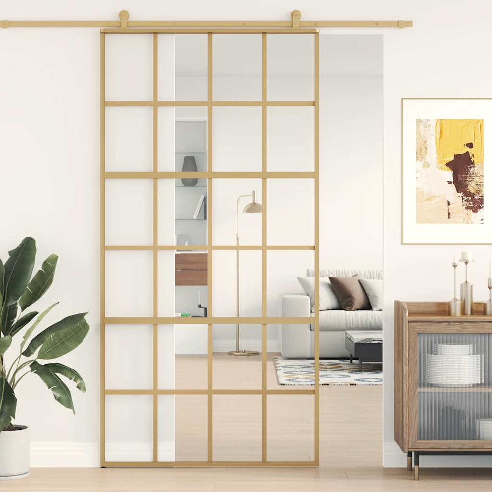 vidaXL Sliding Door Golden 102.5x205 cm ESG Clear Glass and Aluminum