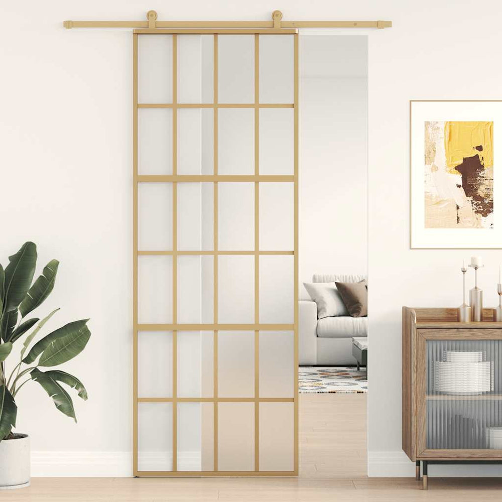 vidaXL Sliding Door Golden 76x205 cm Frosted ESG Glass and Aluminum