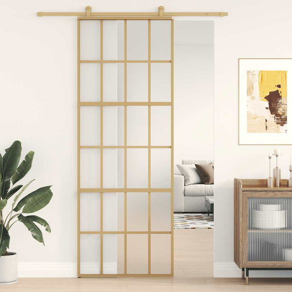 vidaXL Sliding Door Golden 76x205 cm Frosted ESG Glass and Aluminum