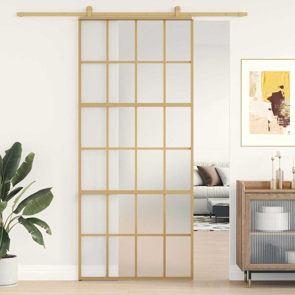 vidaXL Sliding Door Golden 90x205 cm Frosted ESG Glass and Aluminum