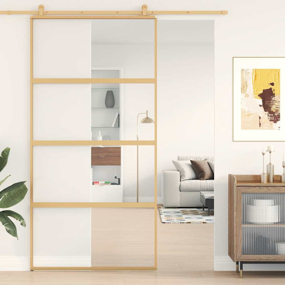 vidaXL Sliding Door Golden 102.5x205 cm ESG Clear Glass and Aluminum
