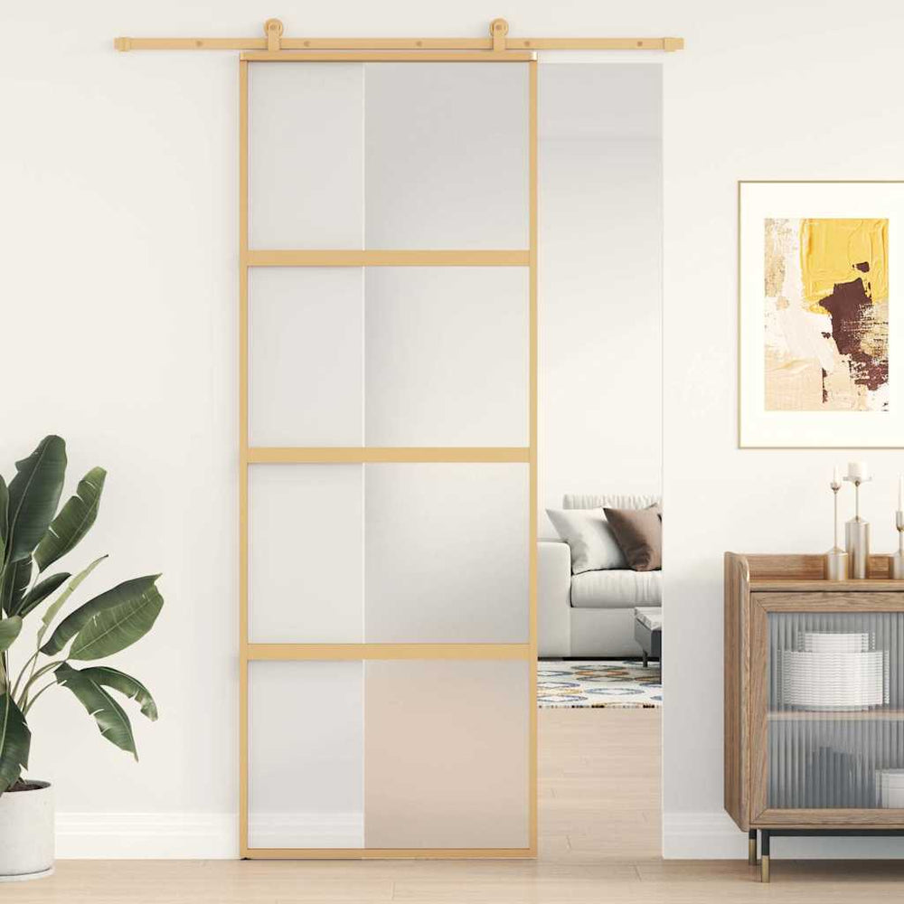vidaXL Sliding Door Golden 76x205 cm Frosted ESG Glass and Aluminum