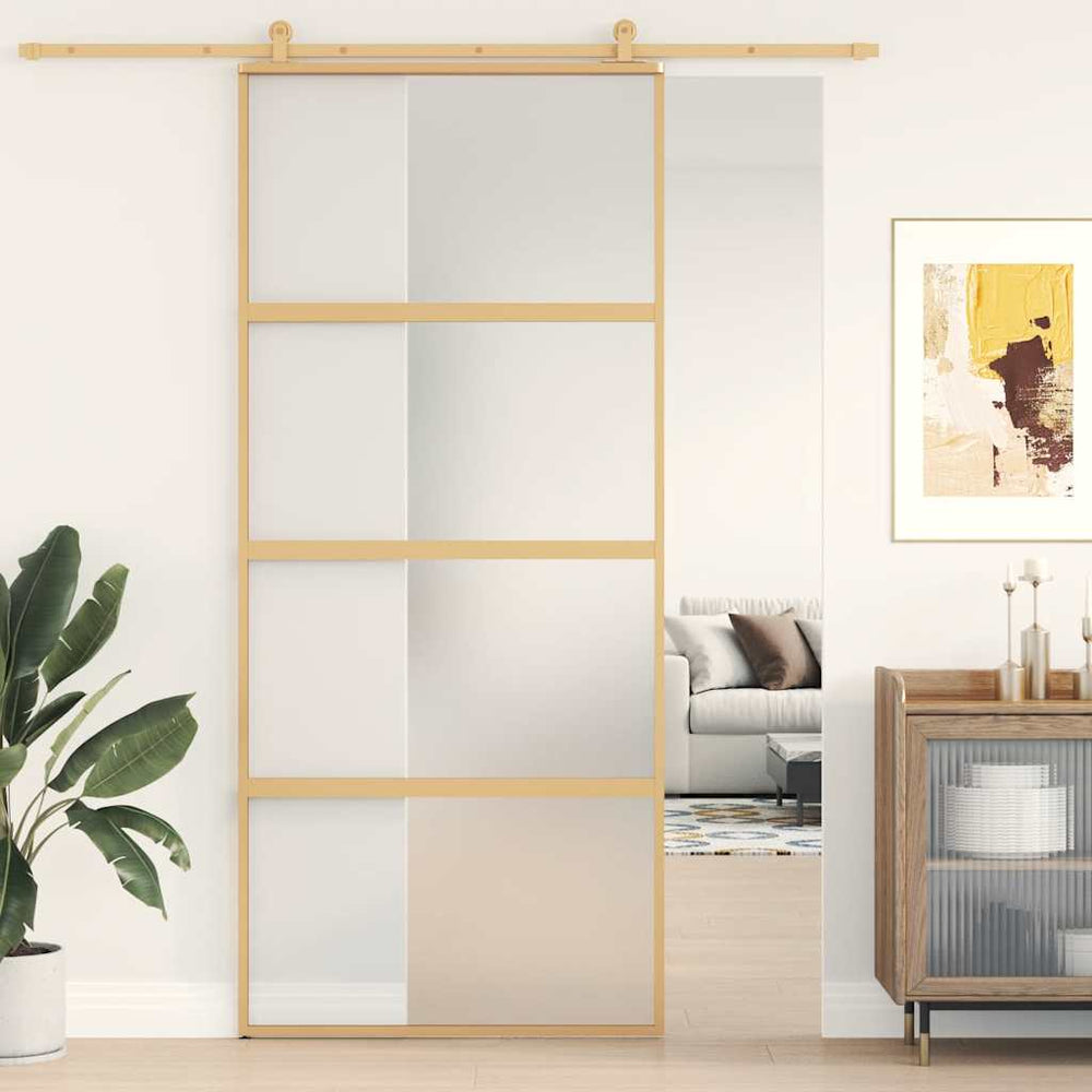vidaXL Sliding Door Golden 90x205 cm Frosted ESG Glass and Aluminum