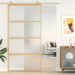 vidaXL Sliding Door Golden 102.5x205 cm Matte ESG Glass and Aluminum