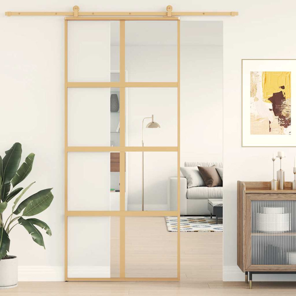 vidaXL Sliding Door Golden 90x205 cm ESG Clear Glass and Aluminium
