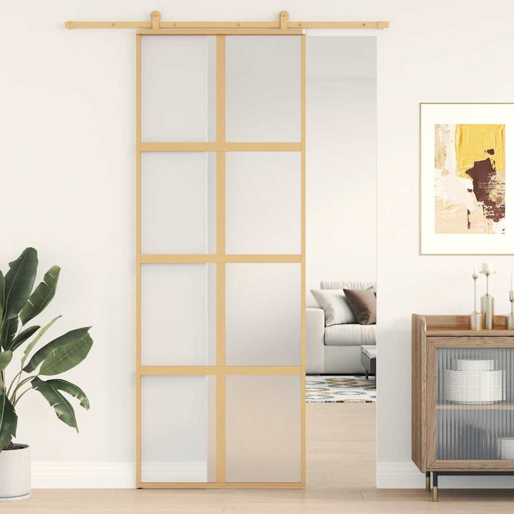 vidaXL Sliding Door Golden 76x205 cm Frosted ESG Glass and Aluminum