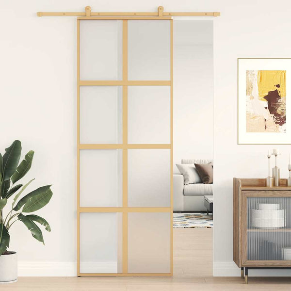 vidaXL Sliding Door Golden 76x205 cm Frosted ESG Glass and Aluminum