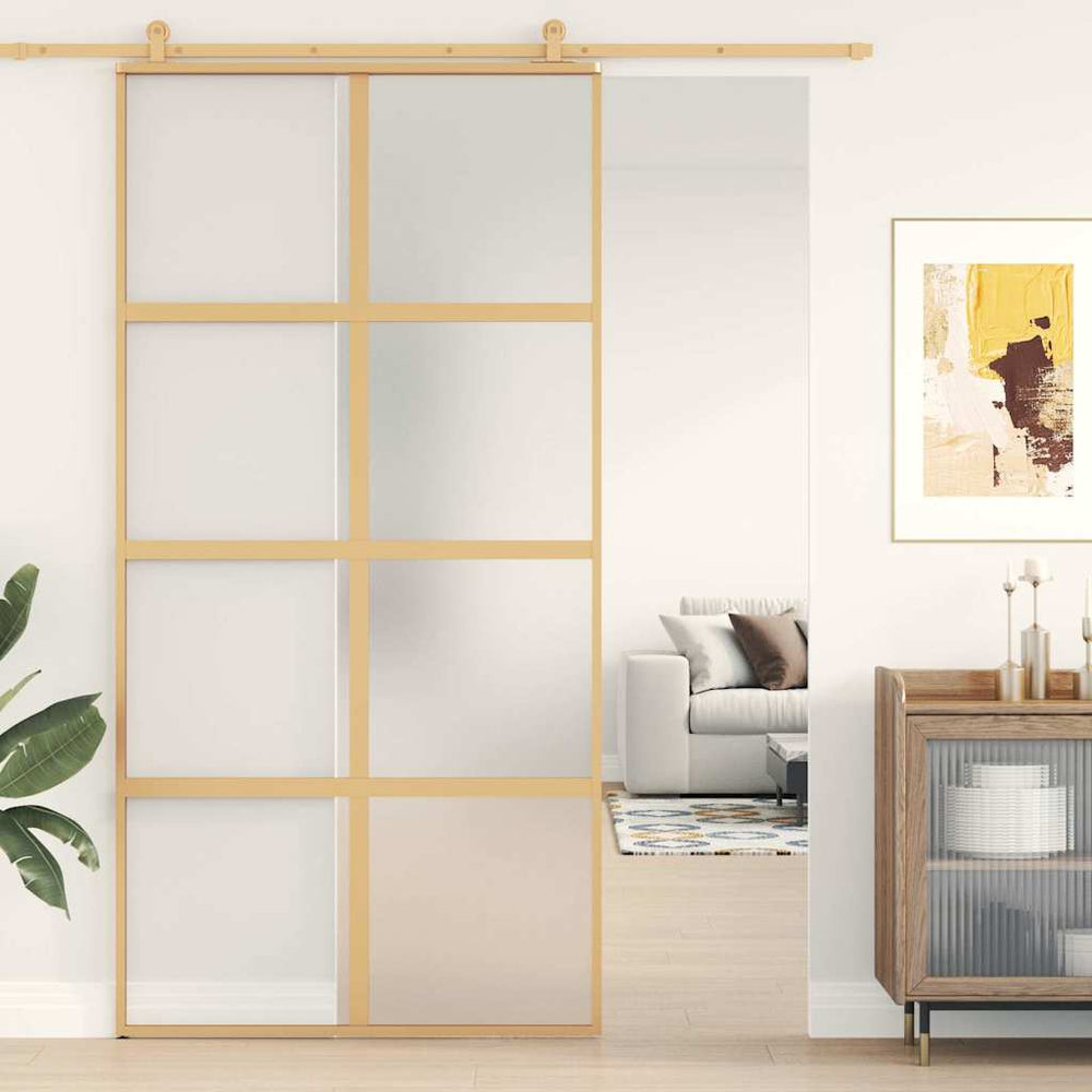 vidaXL Sliding Door Golden 102.5x205 cm Matte ESG Glass and Aluminum