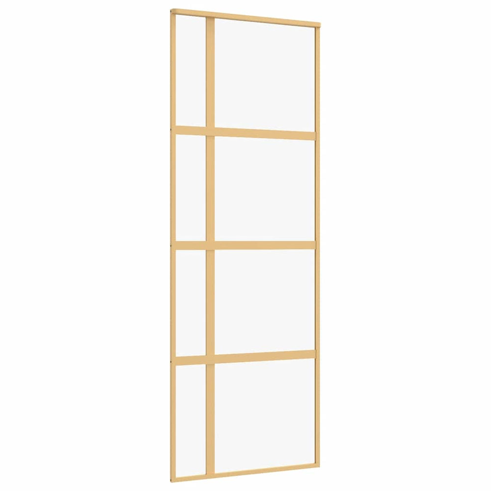 vidaXL Sliding Door Golden 76x205 cm Tempered Clear Glass and Aluminum