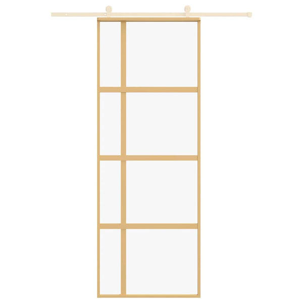 vidaXL Sliding Door Golden 76x205 cm Tempered Clear Glass and Aluminum