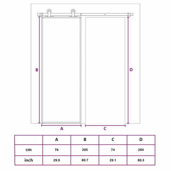 vidaXL Sliding Door Golden 76x205 cm Tempered Clear Glass and Aluminum