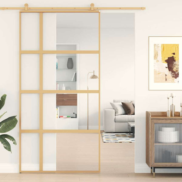 vidaXL Sliding Door Golden 102.5x205 cm ESG Clear Glass and Aluminum