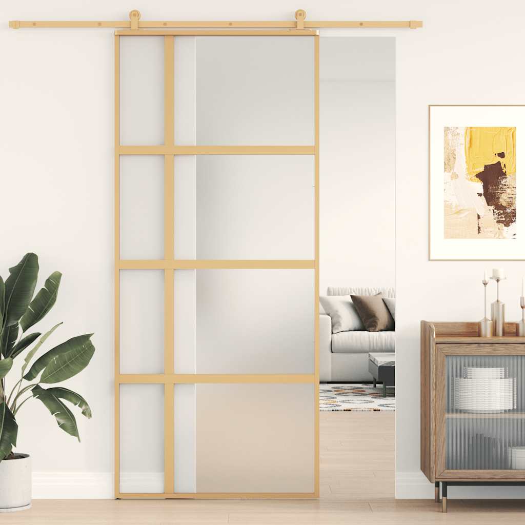 vidaXL Sliding Door Golden 90x205 cm Frosted ESG Glass and Aluminum