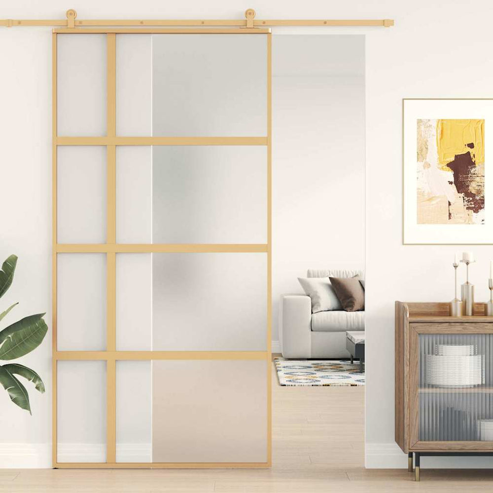 vidaXL Sliding Door Golden 102.5x205 cm Matte ESG Glass and Aluminum