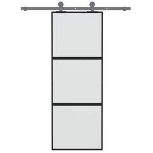 vidaXL Sliding Door Black 76x205 cm Tempered Glass and Aluminum