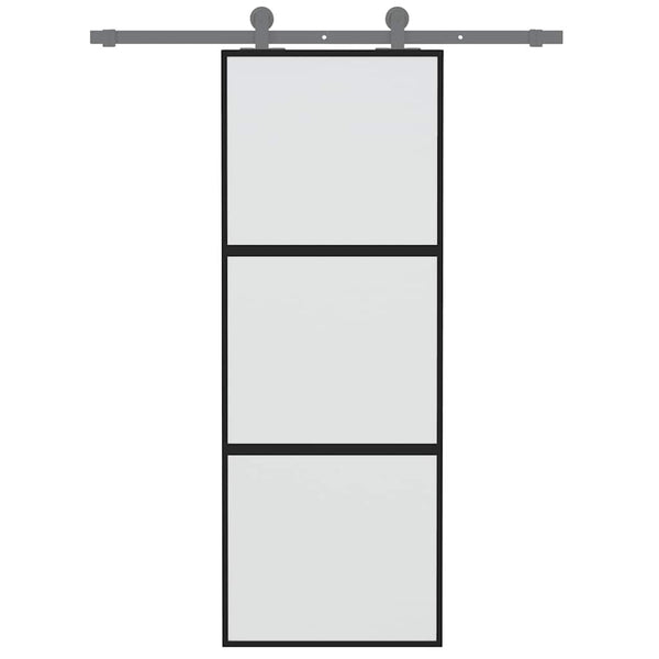 vidaXL Sliding Door Black 76x205 cm Tempered Glass and Aluminum
