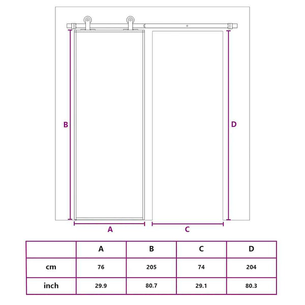 vidaXL Sliding Door Black 76x205 cm Tempered Glass and Aluminum