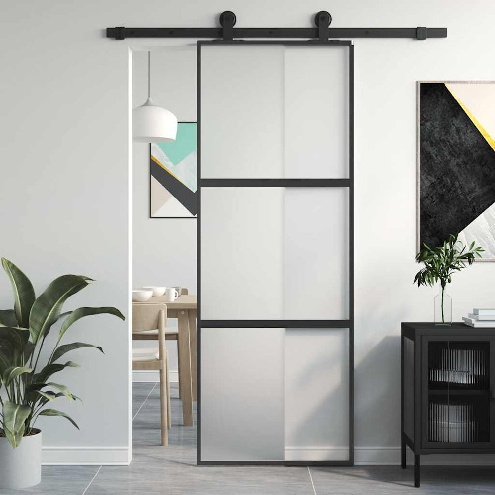 vidaXL Sliding Door Black 76x205 cm Tempered Glass and Aluminum
