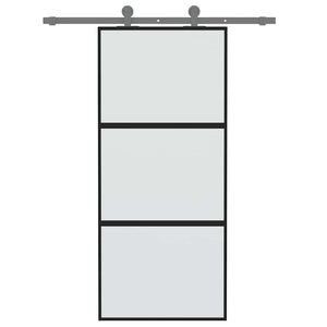 vidaXL Sliding Door Black 90x205 cm Tempered Glass and Aluminum
