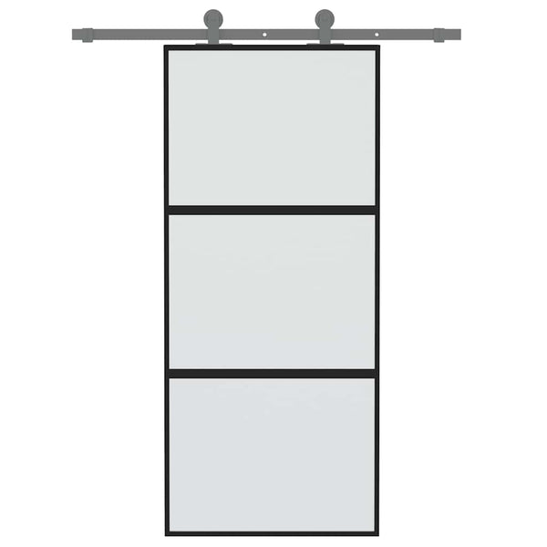vidaXL Sliding Door Black 90x205 cm Tempered Glass and Aluminum