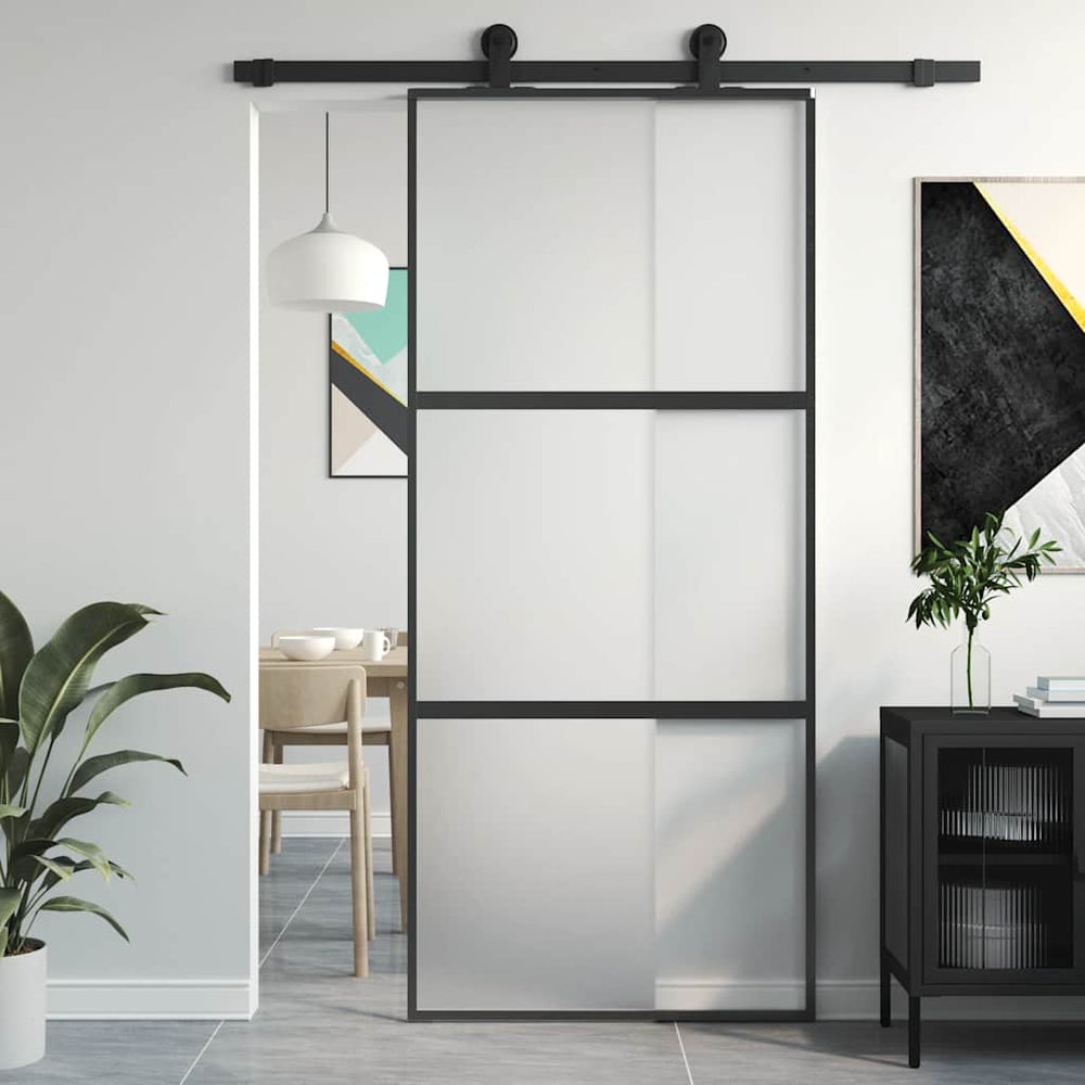 vidaXL Sliding Door Black 90x205 cm Tempered Glass and Aluminum