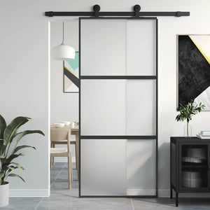 vidaXL Sliding Door Black 90x205 cm Tempered Glass and Aluminum