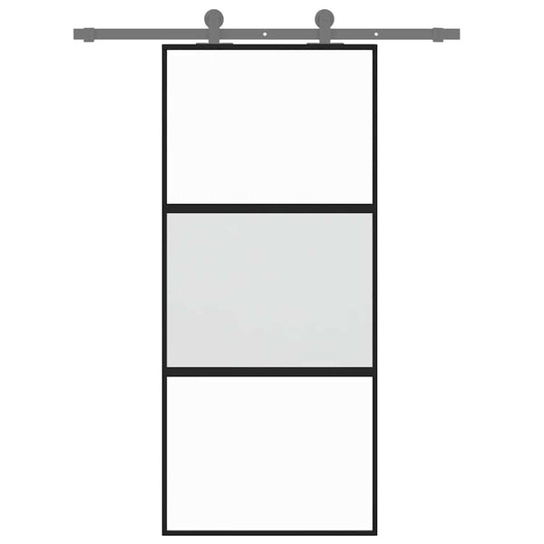 vidaXL Sliding Door Black 90x205 cm Tempered Glass and Aluminum