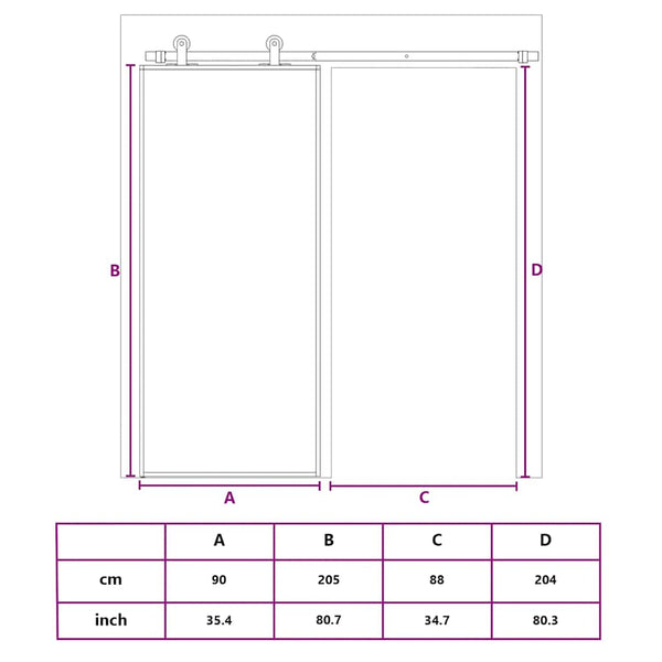 vidaXL Sliding Door Black 90x205 cm Tempered Glass and Aluminum