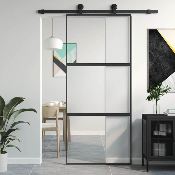 vidaXL Sliding Door Black 90x205 cm Tempered Glass and Aluminum