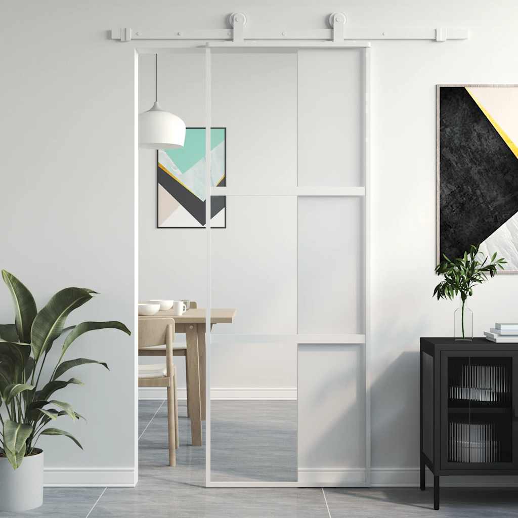 vidaXL Sliding Door White 76x205 cm Tempered Glass and Aluminium