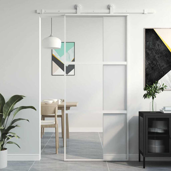 vidaXL Sliding Door White 90x205 cm Tempered Glass and Aluminum