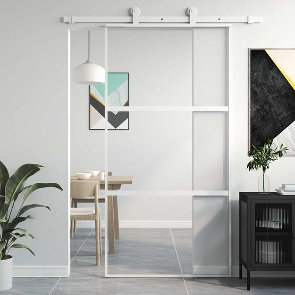 vidaXL Sliding Door White 102.5x205 cm Tempered Glass and Aluminum